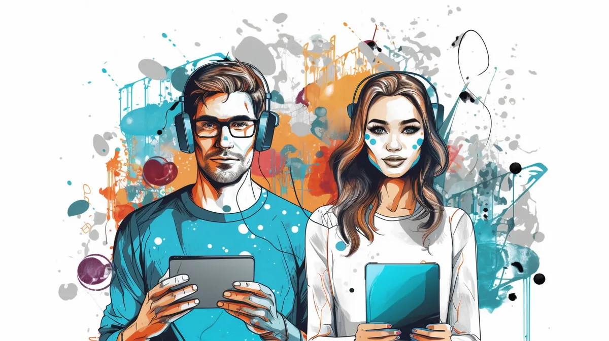 Ilustrace: muž a žena s tablety